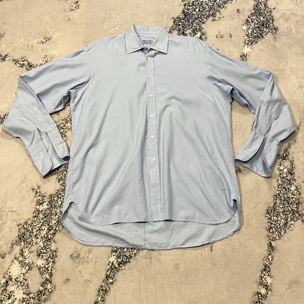 Hilditch & Key London Dress Shirt Blue Check 16.5 42cm‎ Double Cuff